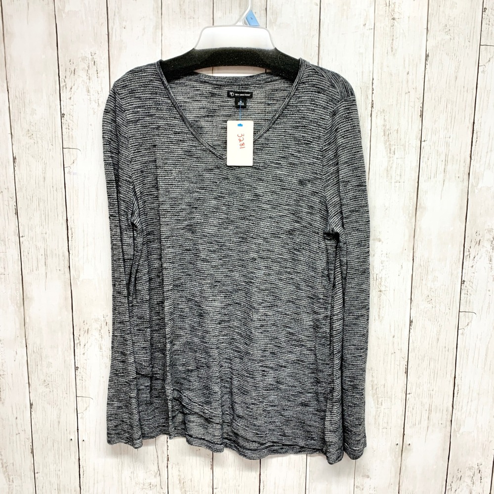 New Directions Space‎ Dye V-Neck Top Womens Size XL Grey Black Knit Long Sleeve